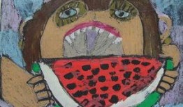 国画小孩吃瓜,国画中的小孩吃瓜瞬间